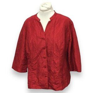 Choices Woman Kimono Button Front Shirt VTG 80s Crinkled Artsy Lagenlook Red 3X
